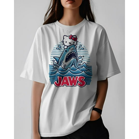 Hello Kitty Jaws T-shirt, Funny Hello Kitty Unisex Tee, All Size