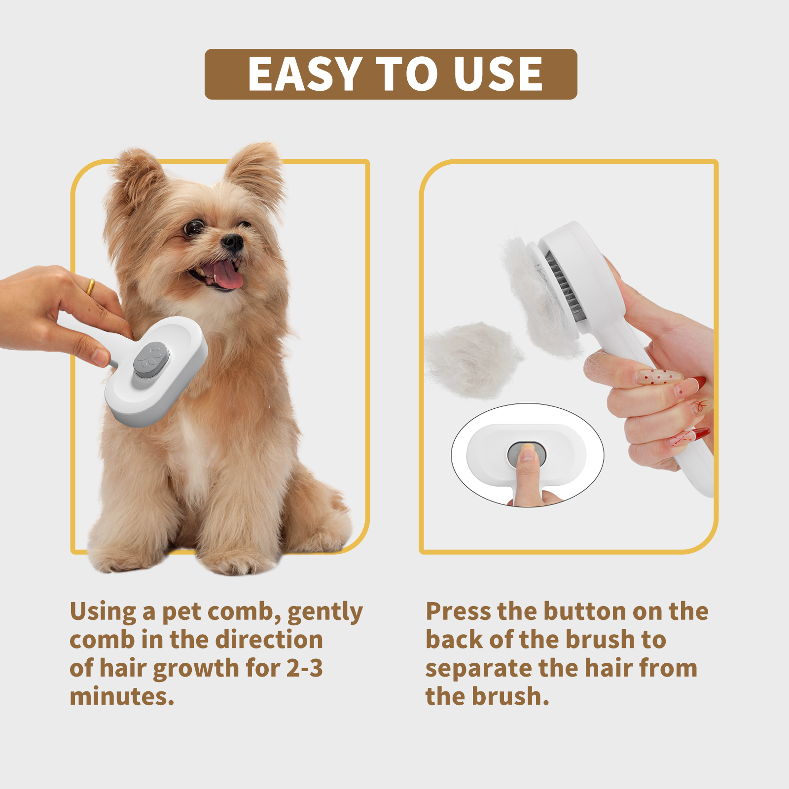 Grooming Brush for Pet Cats Dogs, Silicone and Steel Bristles for Shedding, Detangling & Long Hair Care, Gray