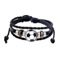 thumbnail image 2 of Pulsera de fútbol,Pulsera de fútbol para hombres y mujeres aficionados al equipo,Pulsera con dijes de fútbol de moda deportiva de moda,Pulsera de cuero PU,regalo Fútbol blanco y negro, 2 of 8
