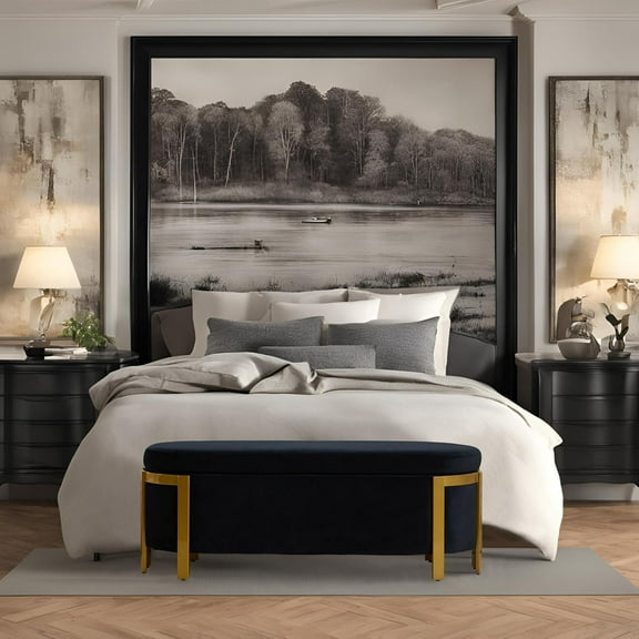 Storage Ottoman Bench, Upholstered Bench Seat for End of Bed, 4ft Storage Bench, Vintage Velvet Bedroom Bench, Entryway Bench, Black