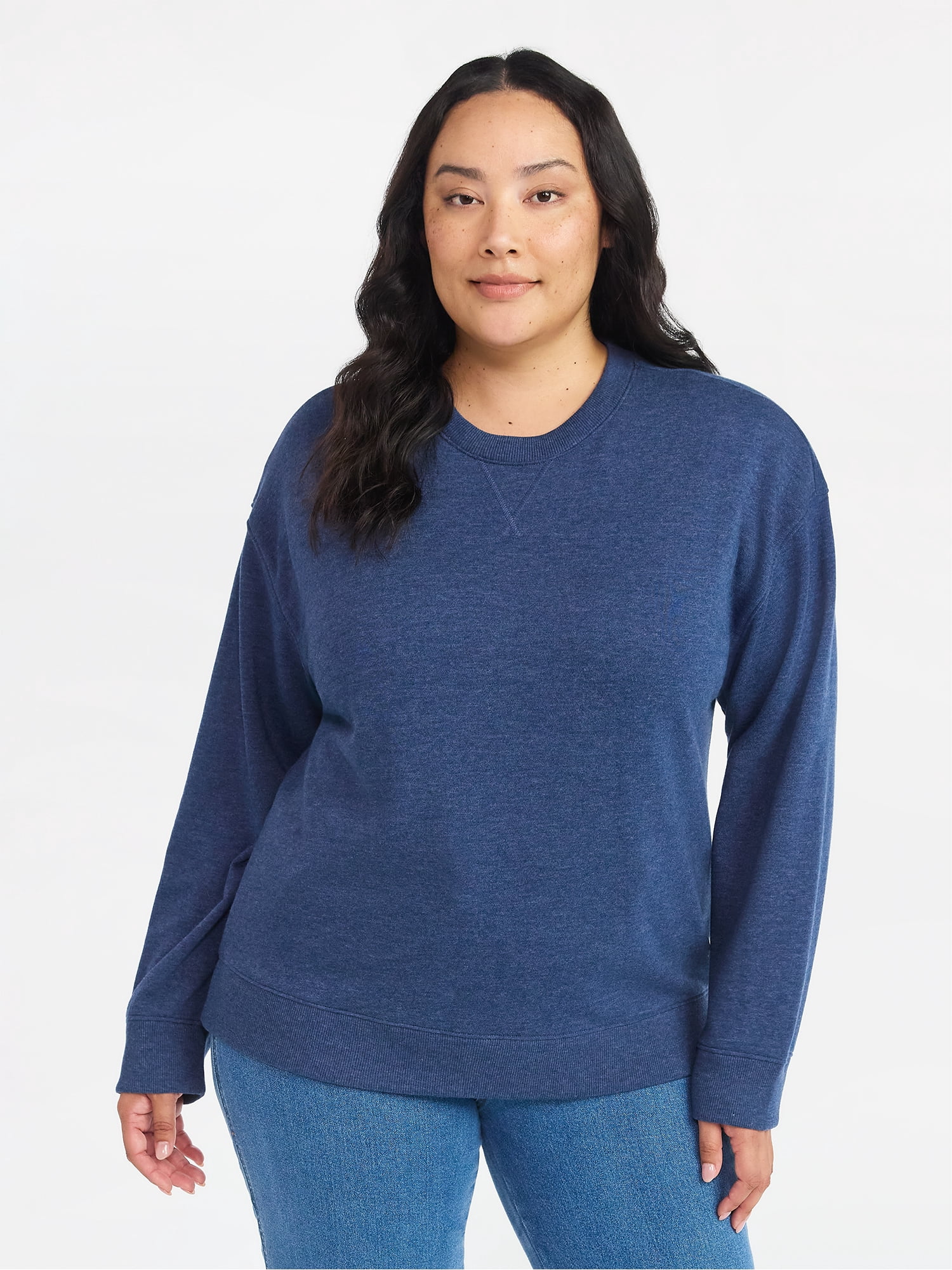 Time and Tru Women's and Women's Plus Crewneck Sweatshirt with Long Sleeves, Sizes XS-4X