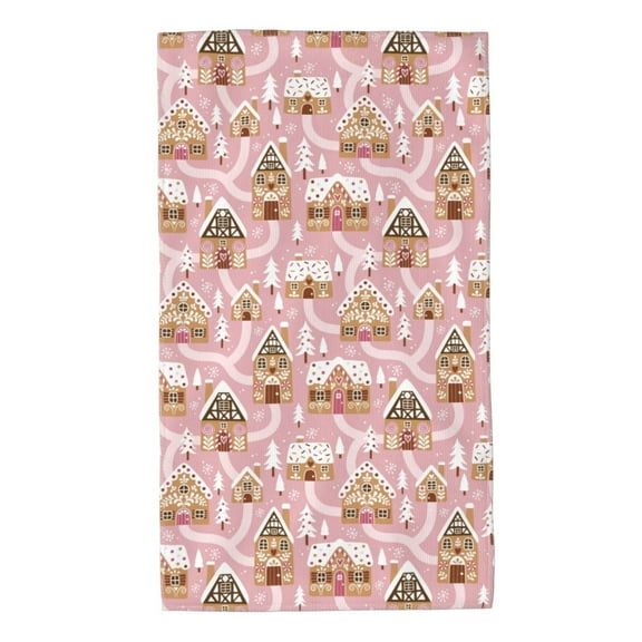Fuzoiu Gingerbread Houses Pink Wonderland Print Bathroom Hand Towel,Premium Microfiber Towel 27.5x16in,Soft Towel for Home Hotel Gym Laundry Room Bathroom