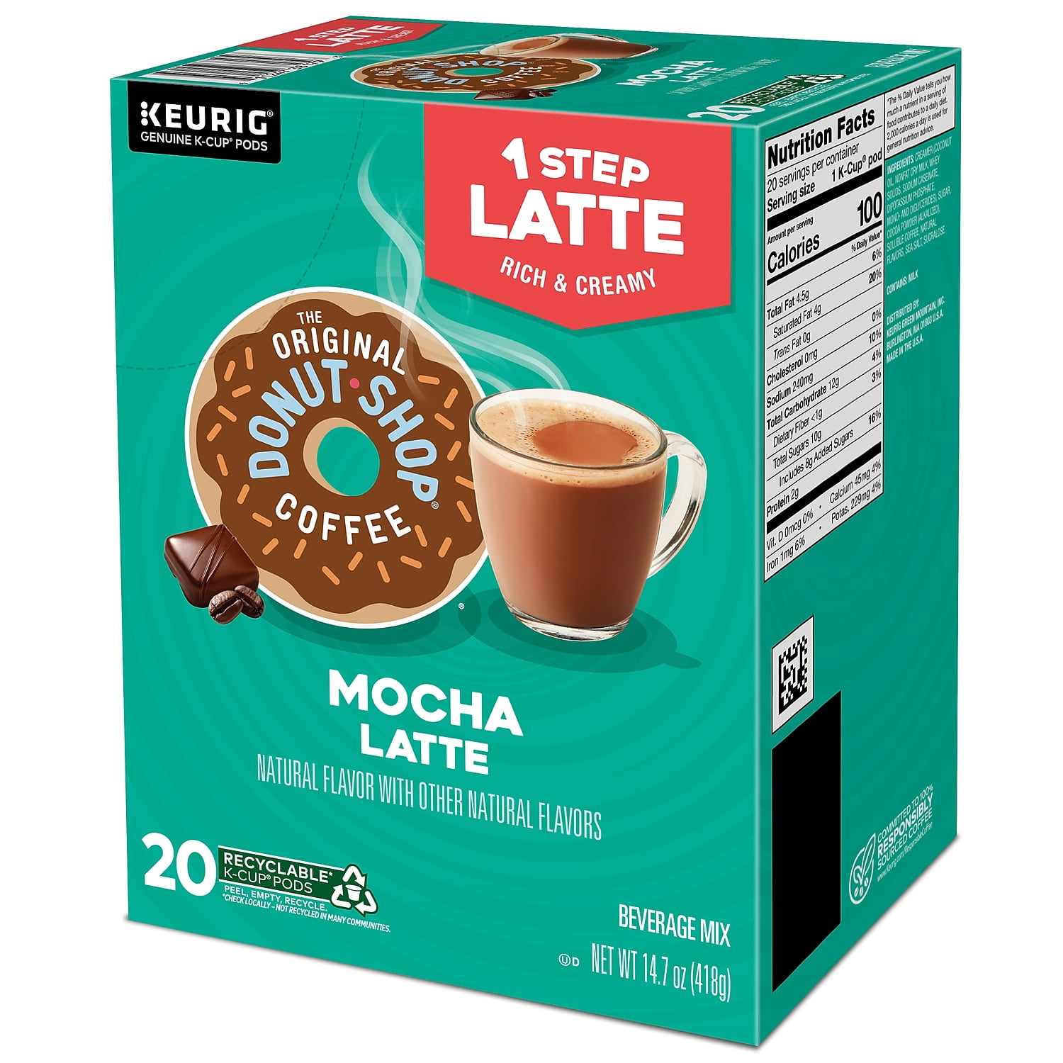 The Original Donut Shop® Single-Serve K-Cup®, 1-Step Mocha Latte, Carton of 20