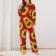 thumbnail image 2 of Picia Sunflowers On Red Pattern Women’s Long-Sleeve Sleepwear Set - Soft 2-Piece Loungewear with Pockets, Comfy PJs for Relaxing Nights-Large, 2 of 7