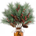 thumbnail image 2 of Christmas Berries Pine Picks Artificial Red Berry Pine Branches Long Faux Pine Stem with Pinecones for Xmas Tree Wreath DIY (12), 2 of 7