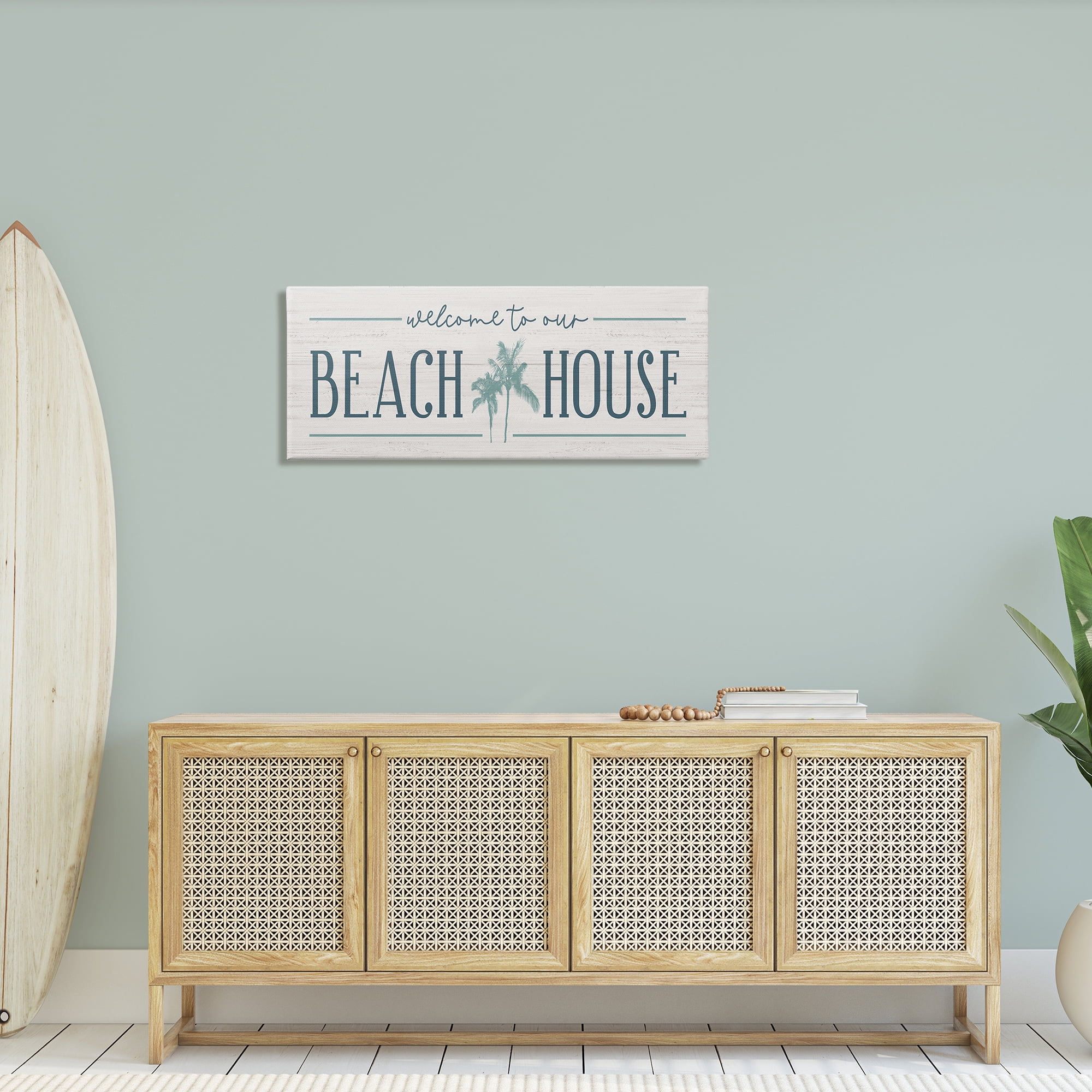 Stupell Industries Welcome to Beach House Sign Blue Palm Trees, 40 x 17,Design by Natalie Carpentieri