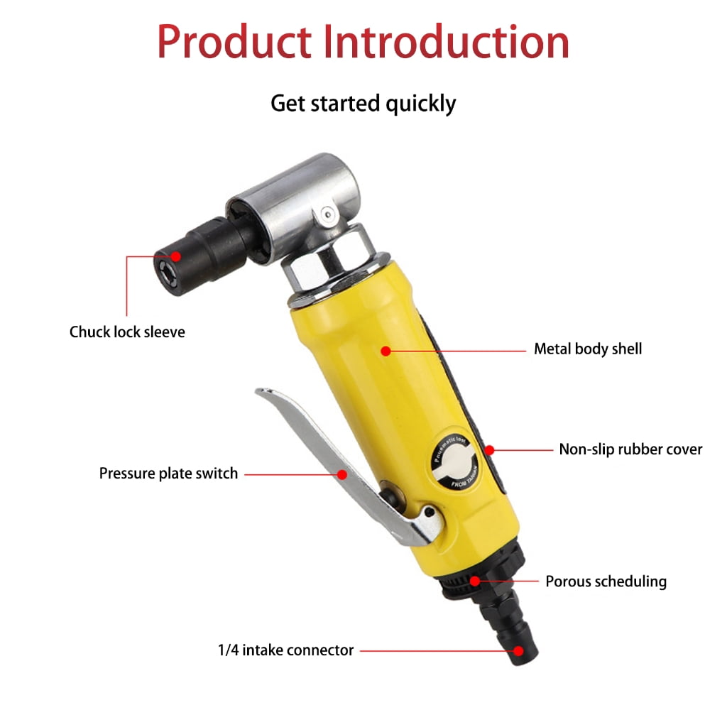 Pneumatic Air Angles Grinder Die Grinder 1/4" 90 Degree Sander Grinder Polisher Tool for Grinding Polishing Milling