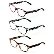 3 Pairs Women Classic Floral Readers With Spring Hinge - Oval Reading Glasses