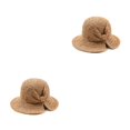 thumbnail image 4 of Qarigey Sombrero de paja de verano Bowknot Floppy de ala ancha Sombreros para el sol Deportes al aire libre Ahuecado Plegable Damas Adultos Caqui M (56-58 cm) 2piezas, 4 of 6