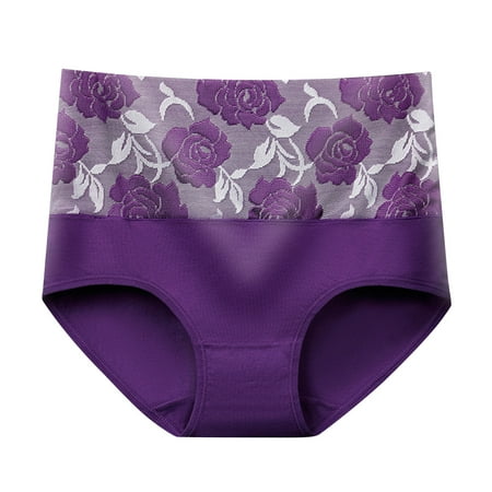 Sdeycui Women s Briefs Underwear Cotton High Waist Tummy Control Panties Rose Jacquard Ladies Panty Soft Comfy Underpants