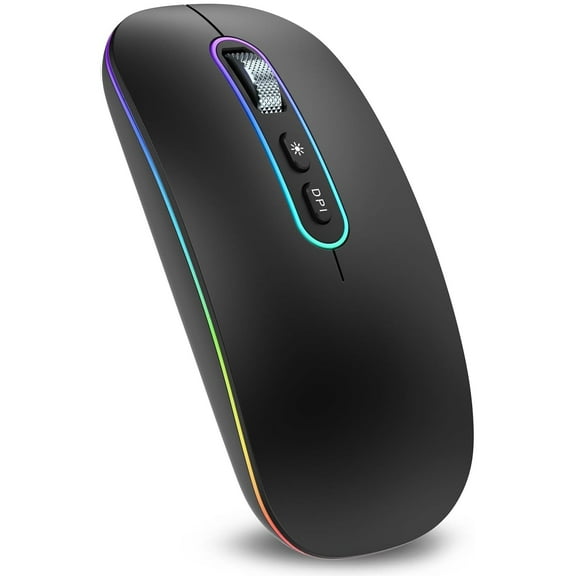 Cimetech Bluetooth Mouse, Wireless Rechargeable Mouse, LED Silent Computer Mice with Dual Mode (Bluetooth 5.1 and 2.4G), Slim Optical Mouse, Compatible with iPad, Laptop, PC, Mac, Windows-Black