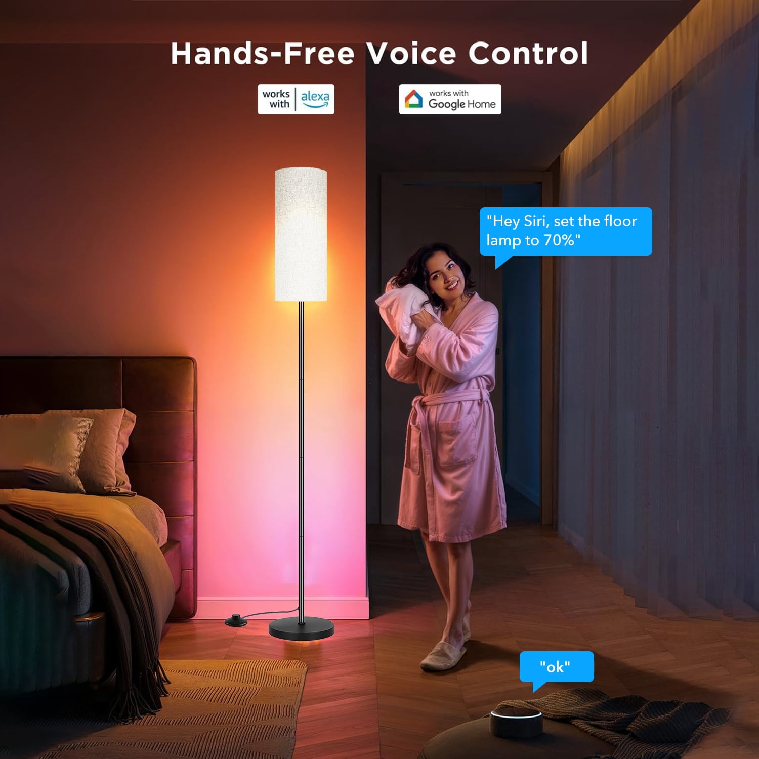 BN-LINK RGB Floor Lamp with Timer, Corner Lamp with Music Sync and 16 Million DIY Colors, APP/Remote/Foot Switch Control, Standing Lamp for Living Room/Bedroom/Office