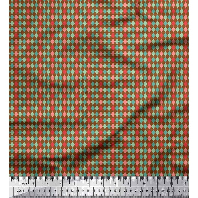 Soimoi Brown polyester Crepe Fabric Diamond Geometric Printed Craft Fabric by the Yard 52 Inch Wide