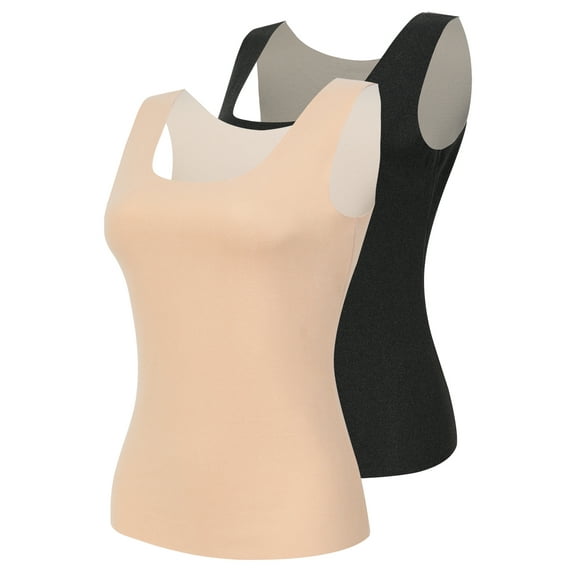 MISS MOLY Women's Fleece Lined Thermals Underwear Tops Base Layer Tank Top Vest for Cold Weather 2 Pack