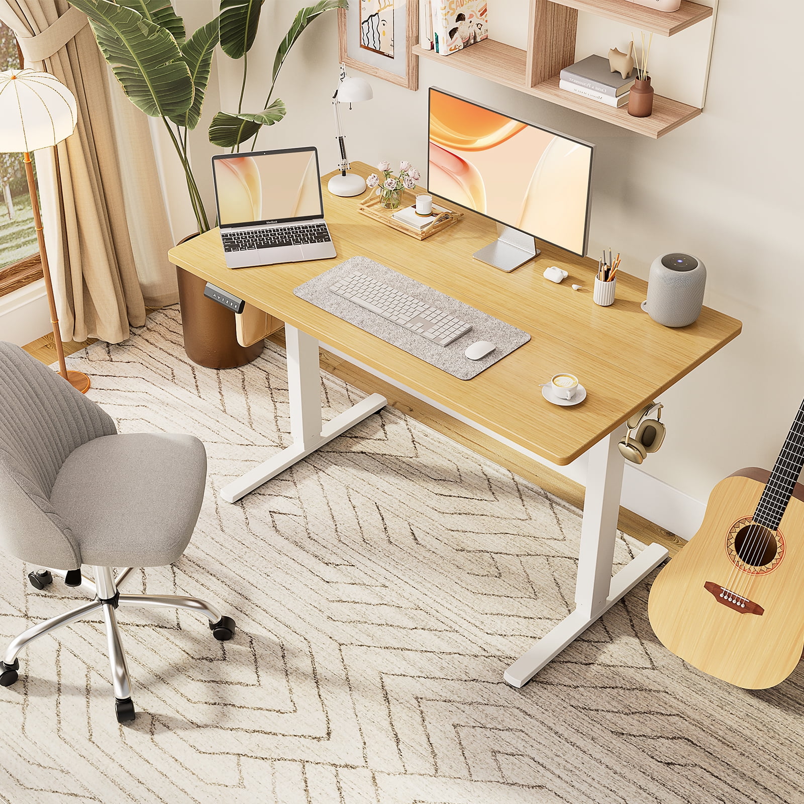 EDX Electric Adjustable Standing Desk - 48"x24" Sit-to-Stand Office Desk with 2 Hooks & Wire Hole