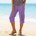 thumbnail image 2 of TQWQT Linen Capri Pants for Women Drawstring Palazzo Trousers Wide Leg Elastic Waist Trendy Summer Ladies Lounge Pants Dressy Casual Drawstring Capris with Pockets Purple L, 2 of 9