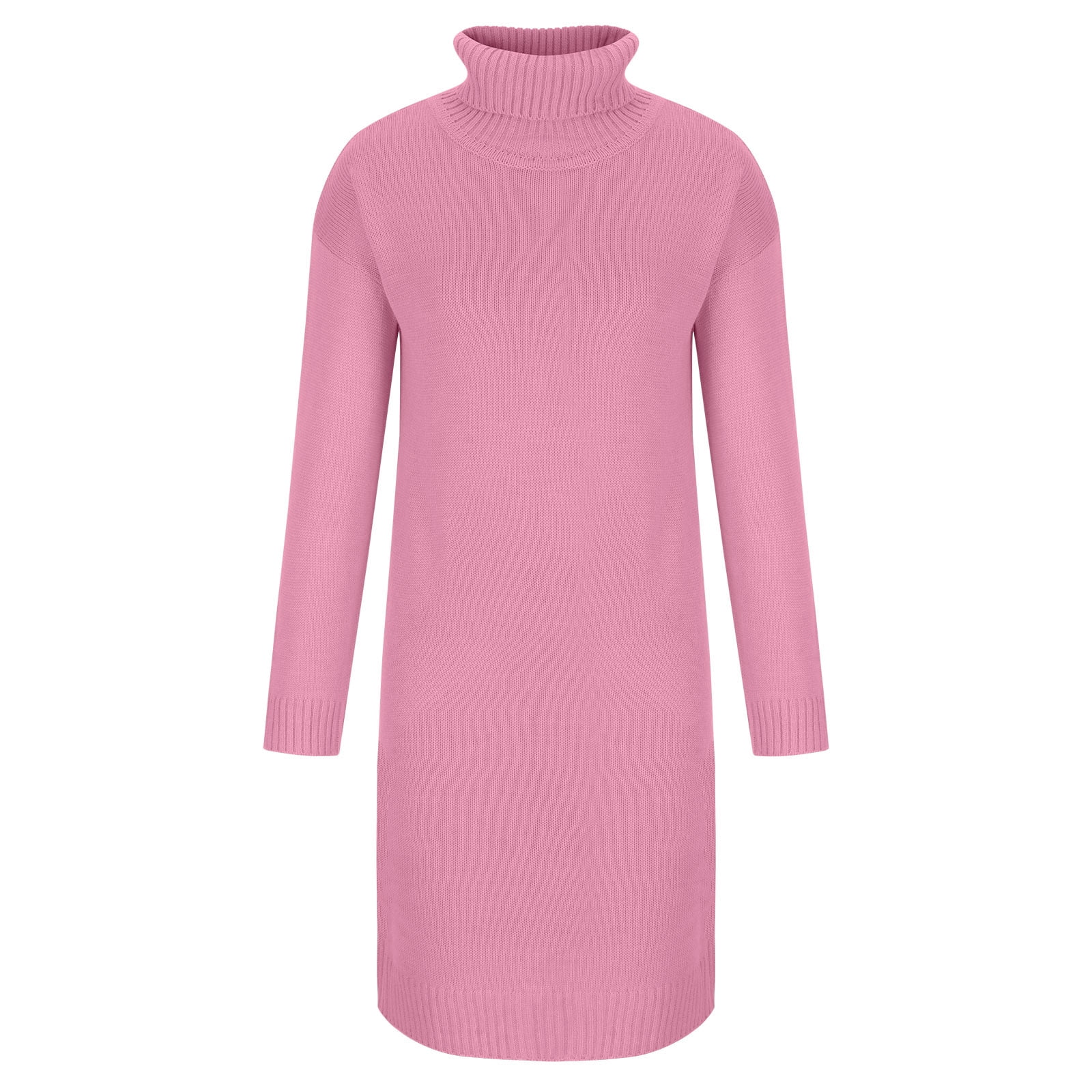 OSFVNOXV Turtleneck Sweater Dress for Women Long Sleeve Ribbed Knit Shirt Straight Leg Soft Cozy Pullover Mini Dress,S-3XL