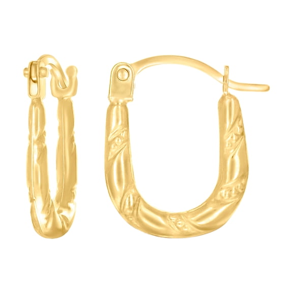 14k Yellow Gold Womens Patterned U-shaped Fashion Hoop Earrings 13.1x10.5mm Wide Hoop Earring for Women