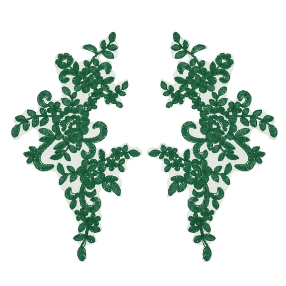 Uxcell 2 Pack Green Flower Lace Appliques, 10 x 5 Inches 3D Embroidery Lace Patch Sewing Embellishments for Wedding Bridal Dress Clothes DIY Crafts Accessories Decoration