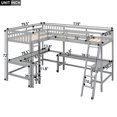 thumbnail image 4 of L-Shaped Loft Bed with 2 Built-in L-Shaped Desks, Wood Twin Size Loft Bed with Desk Underneath for Kids, Double Loft Beds with Guardrails and Ladders for Boys Girls Teens, Grey, 4 of 6