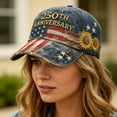 thumbnail image 2 of 250 Anniversary USA Hat 250Th Birthday 1776-2026 Embroidered Distressed Denim Cap Adjustable Baseball Cap for Women Men #06 Blue, 56cm, 2 of 6