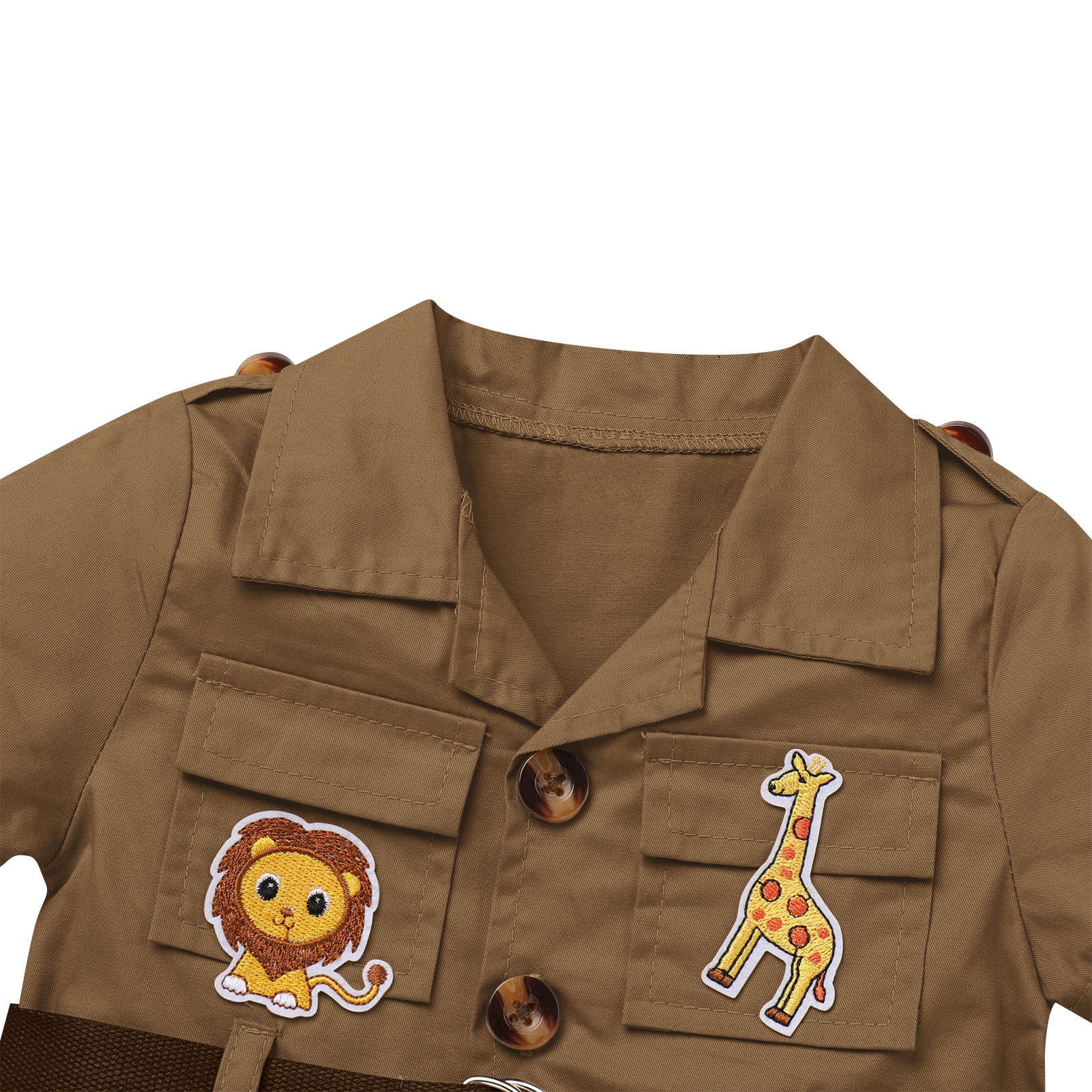 IBTOM CASTLE Toddler Baby Boys Girls Lion Giraffe Birthday Outfit One Piece Romper Jumpsuit with Belt and Hat Jungle Safari Cake Smash Clothes 12-18 Months Brown