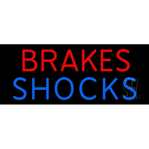 Blue Brakes Shocks LED Neon Sign 13 x 32 - inches, Clear Edge Cut Acrylic Backing, with Dimmer - Bright and Premium built indoor LED Neon Sign for automotive store, and mall.