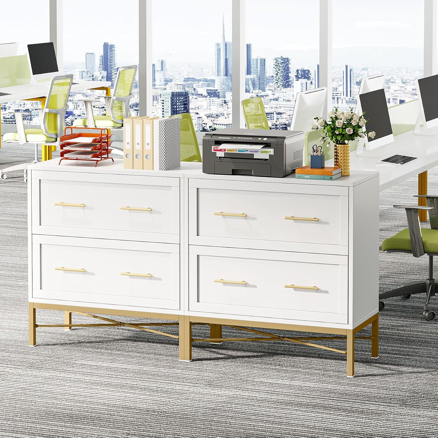 Fnova 2-Drawer File Cabinet, Filing Cabinet for Letter/Legal/A4 Size, Wood File Storage Organizer for Home Office, White