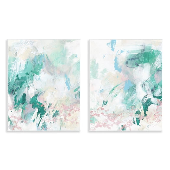 Stupell Industries Abstract Splatter Green Detail Abstract Painting Unframed Art Print Wall Art, 11 x 14, Set of 2