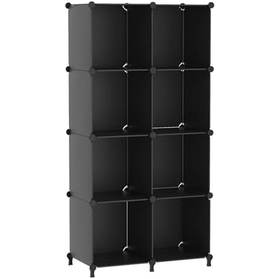 8 Cube Storage Organizer, Closet Organizer Storage Shelf, Bookcase Bookshelf, DIY Stackable Storage Cubes Shelves for Closet, Bedroom, Home, Office, Black