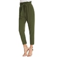 thumbnail image 4 of Pantalones elegantes de mujer de talle alto hasta el tobillo con cinturón. Verde Ejército L, 4 of 8