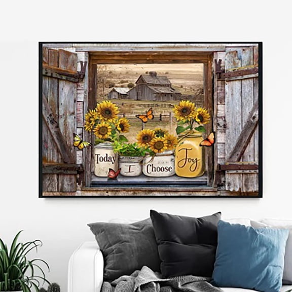 Goowood Sunflower Wall Art Butterfly Canvas Wall Decor Unframed 11.8x15.7inch Yellow Floral Pictures for Bathroom Living Room Decoration