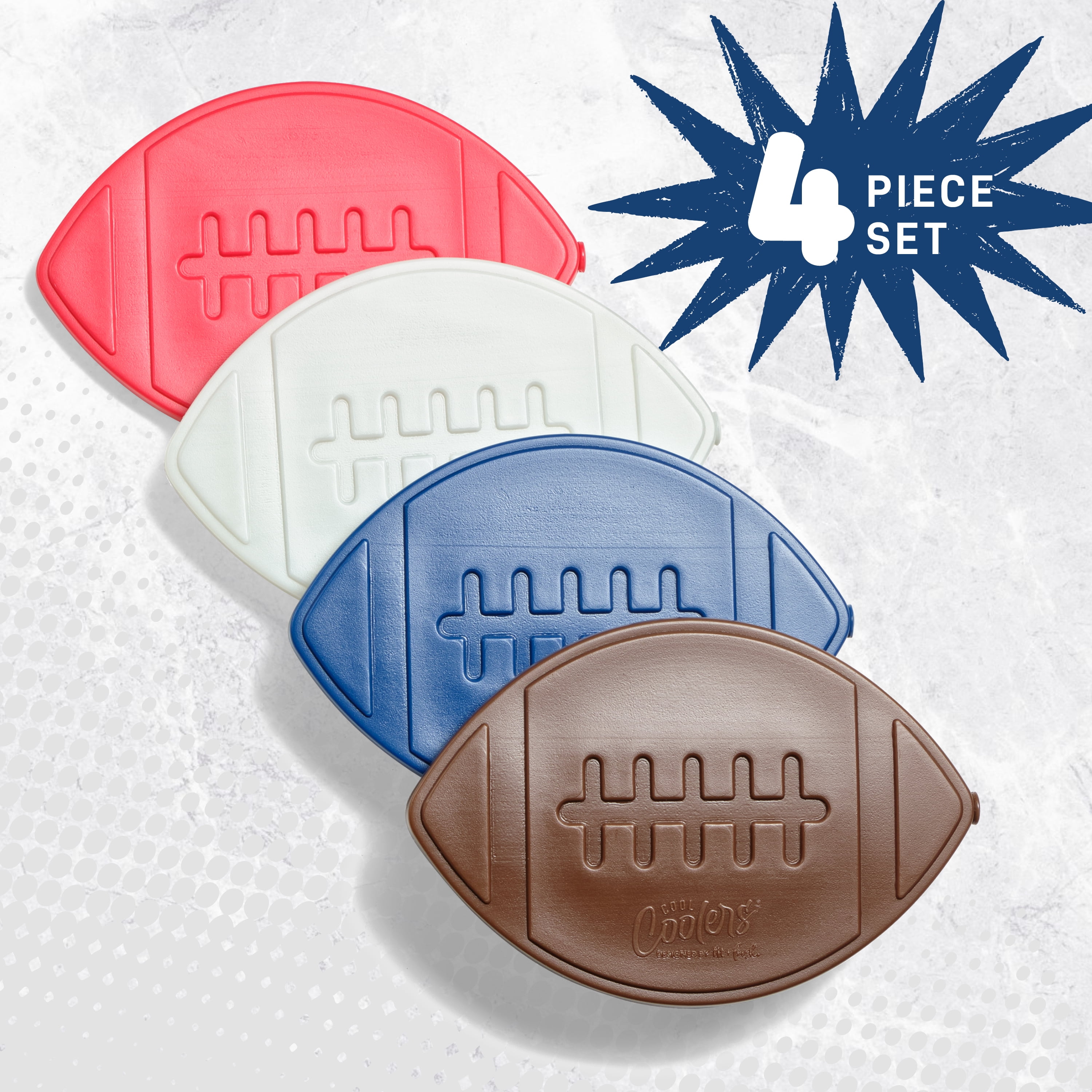 Cool Coolers by Fit + Fresh Kids Ice Packs, Football Design, 4-Pack