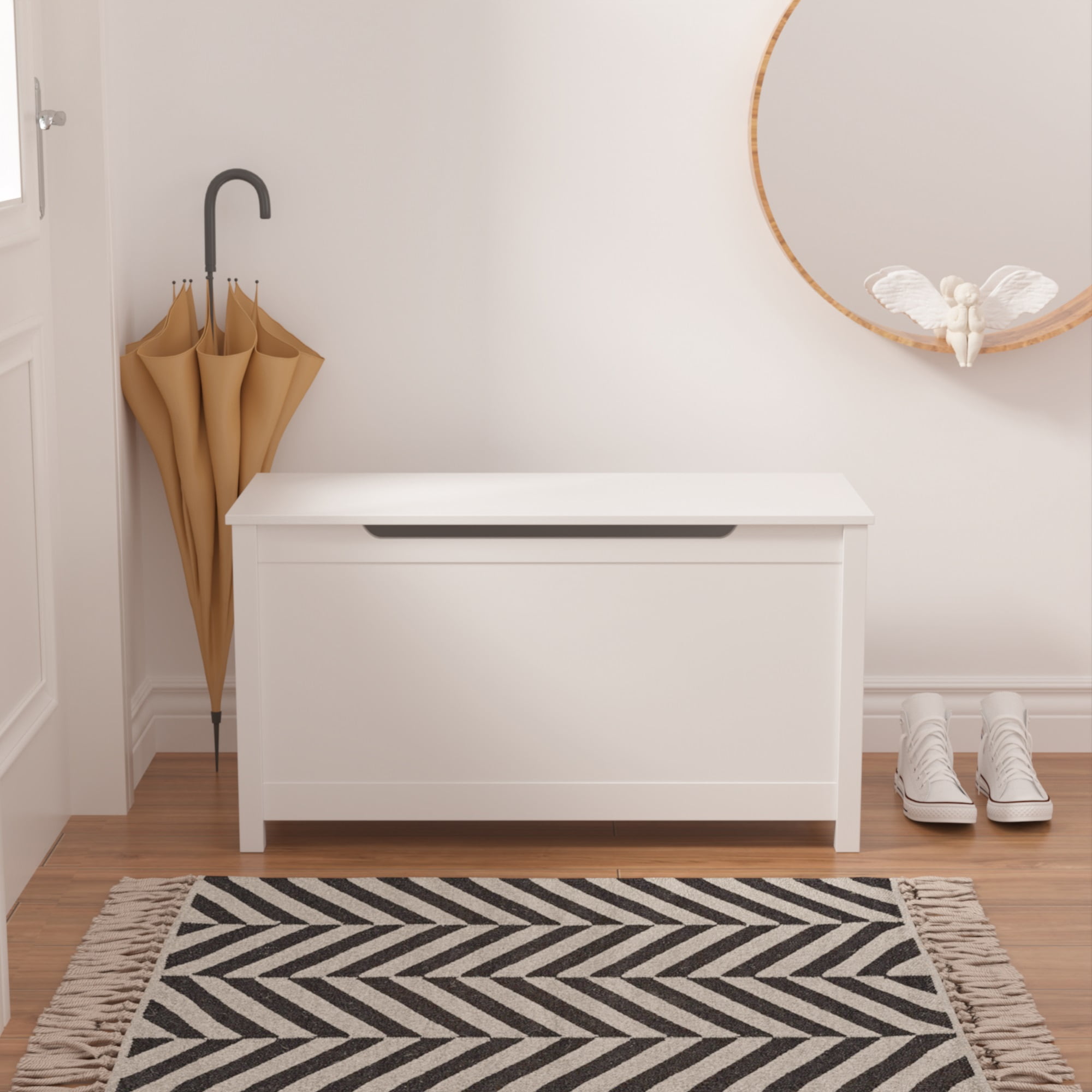 Peispie Kids Toy Storage Chest with Flip Top Lid, Large Capacity Wooden Toy Box for Playroom Bedroom, Safety Hinged Storage Bench for Children, White
