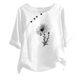 thumbnail image 2 of WXLWZYWL Plus Size Womens Summer Graphic Tops 3/4 Sleeve Round Neck Cotton Linen Blouses T Shirt Vintage Dandelion Floral Printing Shirt Loose Button Tunics, 2 of 4