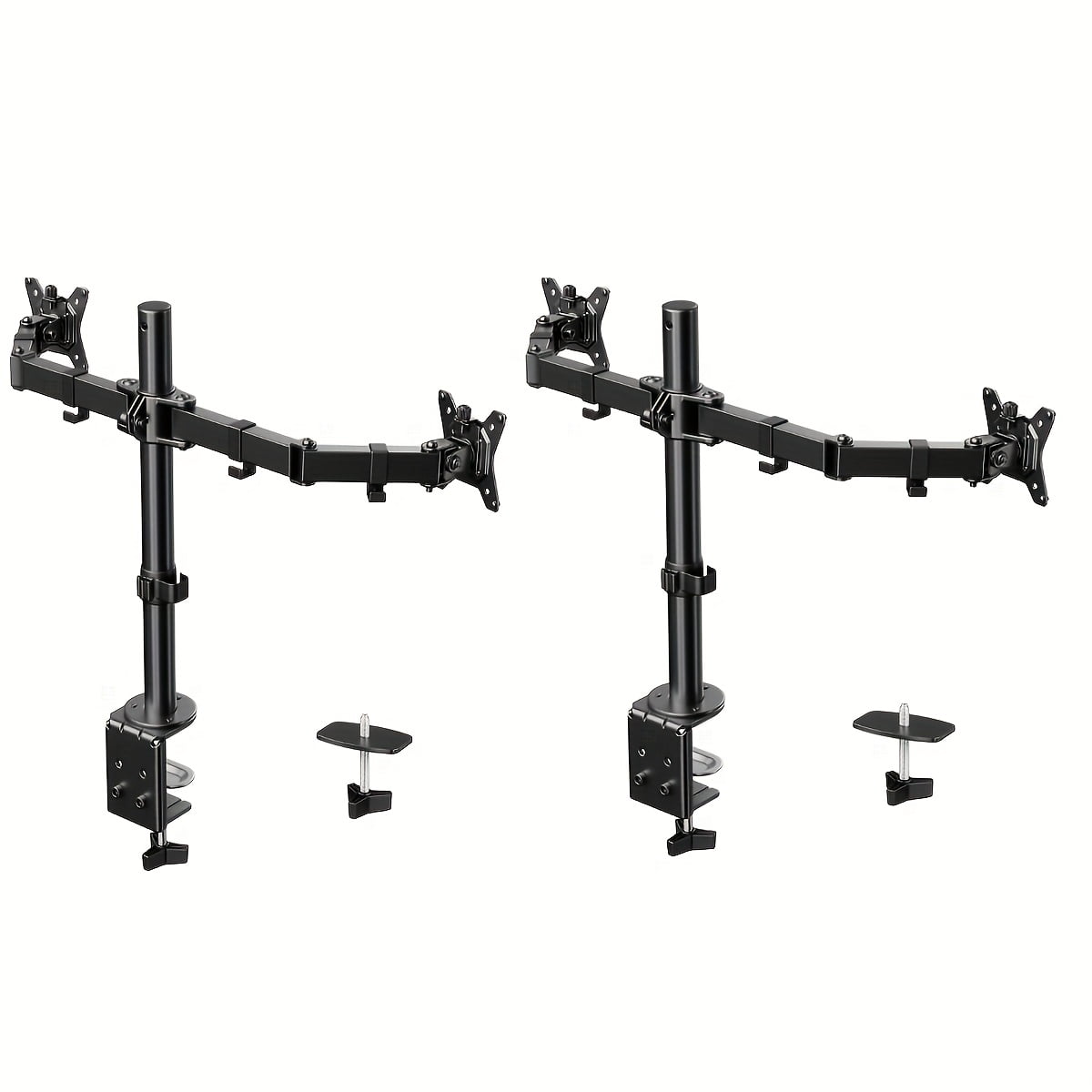 Heavy Duty Dual Monitor Stand for 13-32 Inch Screens, Fully Adjustable Desk Mount with C-Clamp/Grommet, 45° Tilt 360° Rotation, VESA 75/100, Holds 17.6lbs per Arm, Black