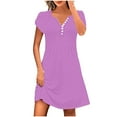 thumbnail image 2 of Lovzfmll Women's Shift Dress, V-Neck Short Sleeve with Shirring, Casual Mid-Length Dress Purple, 2XL, 2 of 7