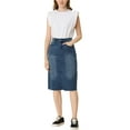 thumbnail image 2 of MODA NOVA Juniors Solid Elastic High Waist Back Vent Knee Length Denim Skirt, 2 of 6