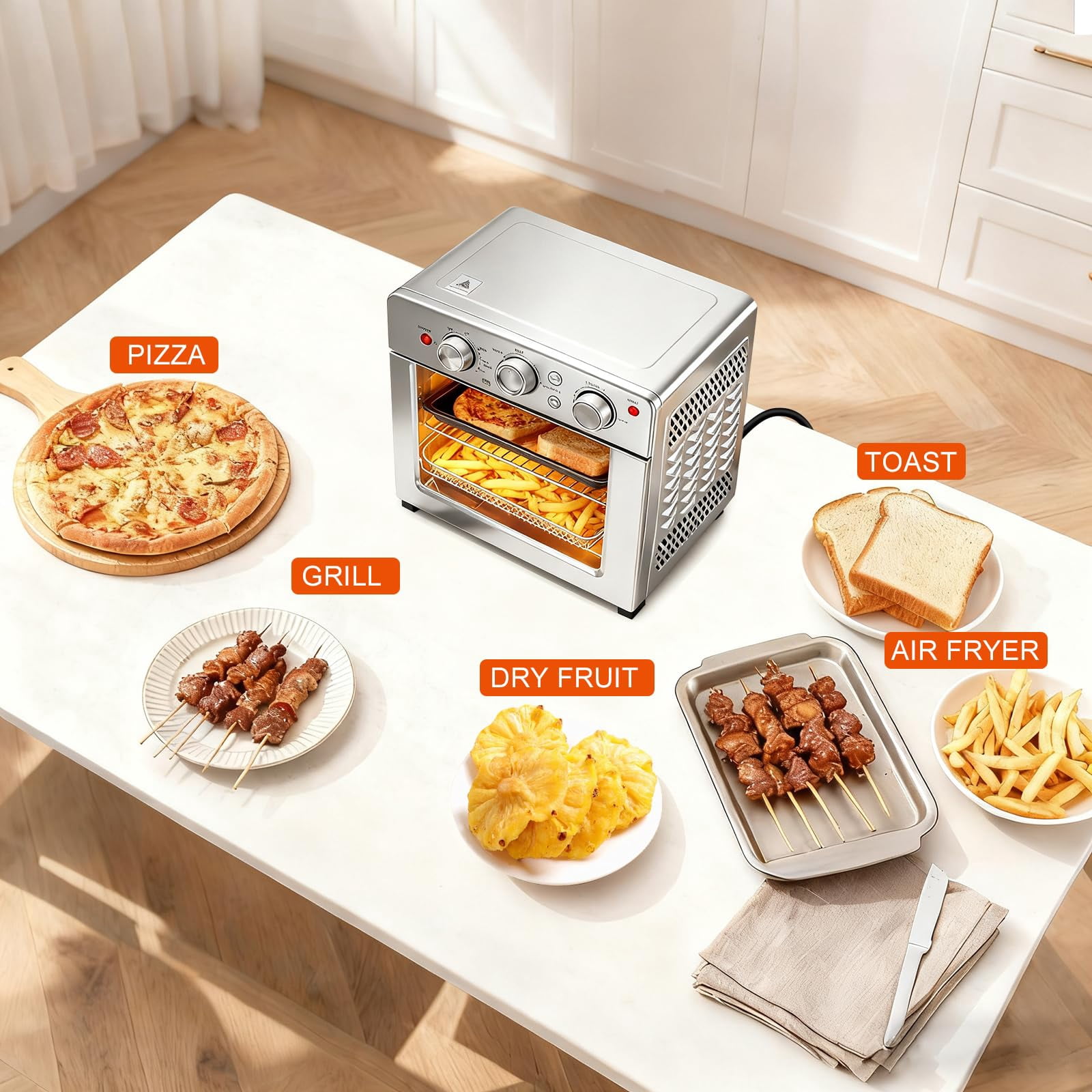 LIFERECORD 16.9QT Air Fryer Toaster Oven Combo, 5-in-1 Countertop Convection Oven with 60-Min Timer, 4 Accessories, Stainless Steel, Up to 450°F for Baking, Roasting & Air Frying
