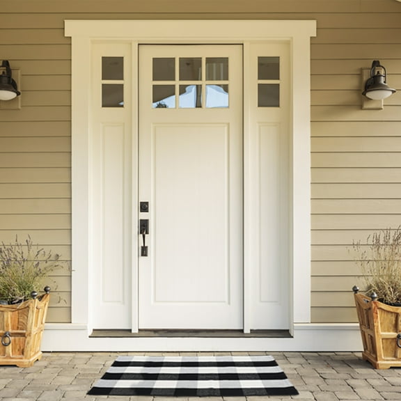 PiccoCasa Cotton Buffalo Checkered Plaid Area Rug Porch Laundry Mat Outdoor Welcome Door Mat (23.6"x35.4") Black and White