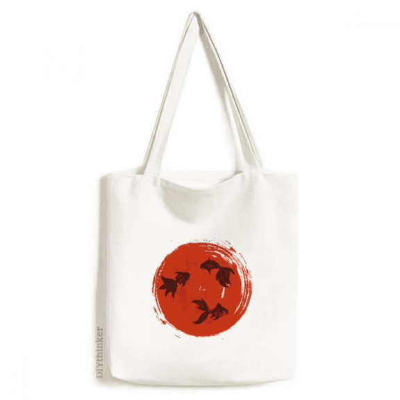 japan red fish circle portrait tote canvas bag shopping satchel casual handbag
