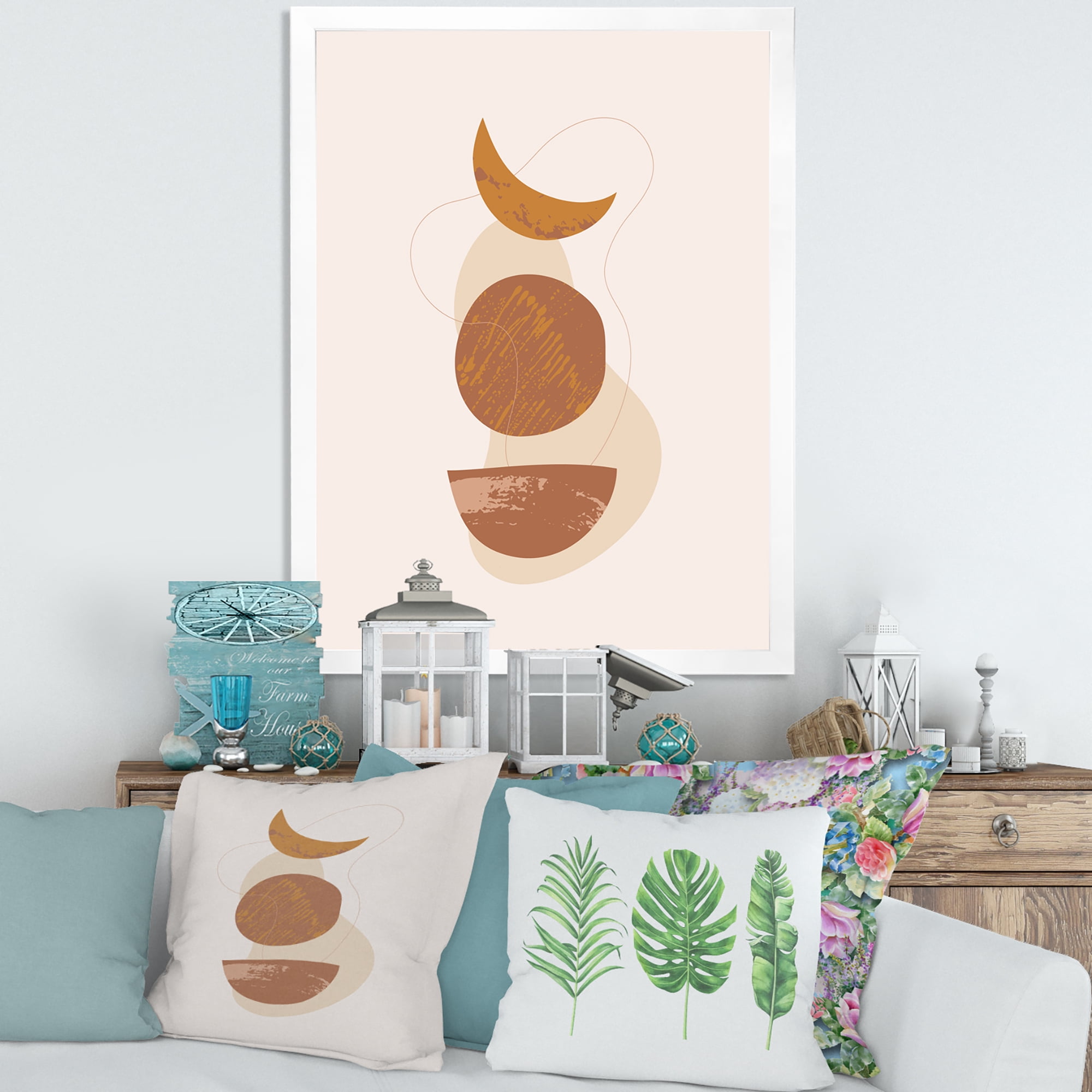 Designart 'Sun and Moon Shapes In Retro Terracotta Tones IV' Modern Framed Art Print