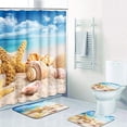 thumbnail image 2 of 4 piezas de juego de cortina de ducha Starfish Seashells Beach Blue Sky Ocean Vacation con alfombras antideslizantes tapa de inodoro y alfombra de baño decoración set 72 & quot; X 72 Feliz Sencillez, 2 of 5