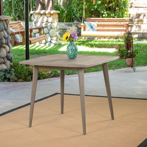 Gray Wood Dining Table For Outdoor Enjoyment - Square With Straight Legs Legs, Modern & Option Backyard