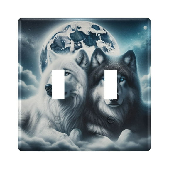 2 Gang Light Switch Cover Plate Wolves Lying under Moonlight Wall Plate Decorate Electrical Outlet Cover Plates 4.56”x4.48”