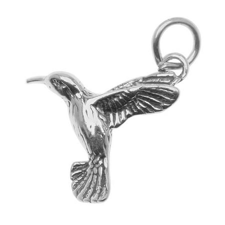 Ostrich Bird Charm - Sterling Silver Charm, Hummingbird Bird 19mm, 1 Piece, Antiqued Silver