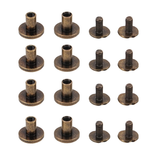Juego de 120 tornillos Chicago de 9,5 x 8 mm, de latón sin rebabas, de aspecto curvo, de cabeza plana, para galvanoplastia y remaches de cuero.