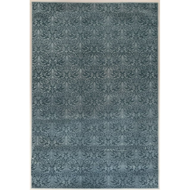 blue Evolution Damask area rug measuring 5 ft. by 7 ft. 6 in. featuring an elegant, detailed damask design