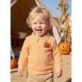 thumbnail image 4 of RUINIXCW Toddler Baby Boy Girl Halloween Shirts Outfit Infant Baby Boys Girls Fall Sweatshirt Clothes Pumpkin Grimace Ghost Long Sleeve Waffled Striped Lapel Half Button Pullover Shirt Tops, 4 of 9