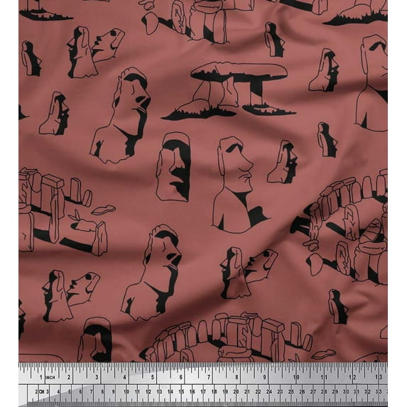 Soimoi Poly Georgette Fabric Easter Island Statue Face Fabric Prints By Yard 42 Inch Wide